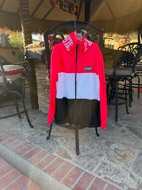 PINK Victoria Secret: Colorblock Windbreaker Jacket - Red, White, Black